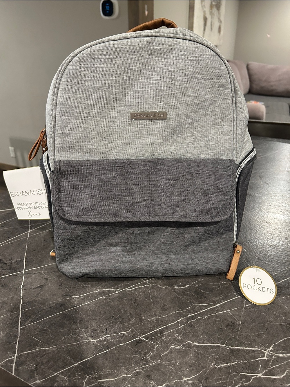 Bananafish Emmie breast pump and accessory backpack gray dark gray 10 pockets
